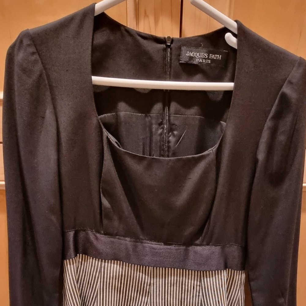Satin Striped Jacques Fath Dress with Lace Accents